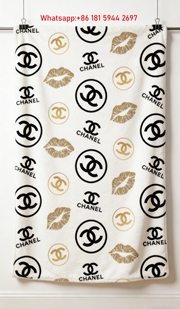 Chanel Gold Glitter Lips CC Logo Flannel Throw Blanket IMG_7091